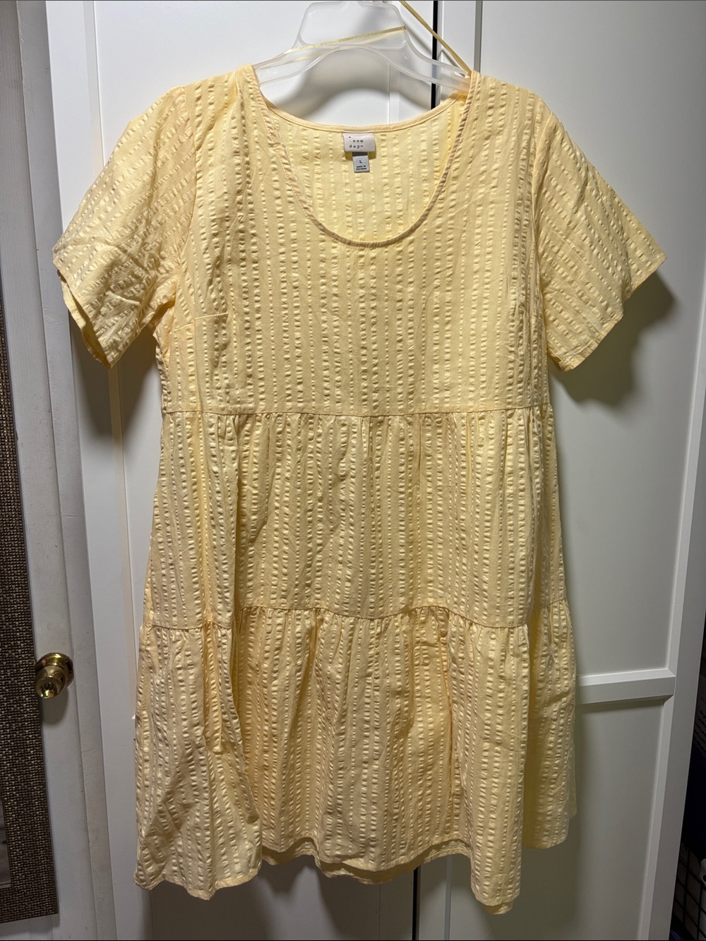 Yellow Textured Tiered Short Sleeve Dress
